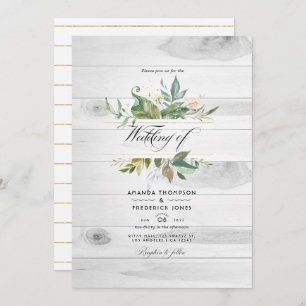 Rustic Greenery Country Barn QR Code RSVP Wedding Invitation