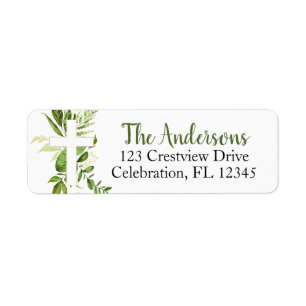 Rustic Greenery Cross Baptism Return Address