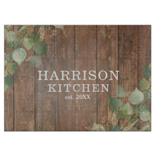 Rustic Greenery Custom Kitchen Name Cutting Board