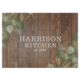 Rustic Greenery Custom Kitchen Name Cutting Board