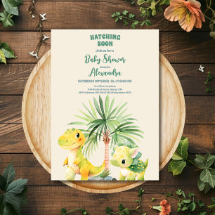 Rustic Greenery Cute Dinosaur Baby Shower Invitation