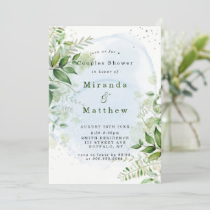 Rustic Greenery Dusty Blue Couples Shower Invites