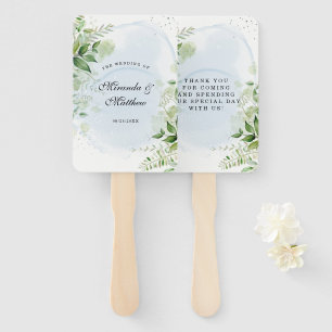 Rustic Greenery Dusty Blue Wedding Thank You  Hand Hand Fan
