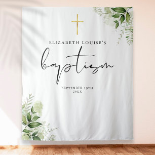 Rustic Greenery Elegant Baptism Photo Backdrop Tapestry