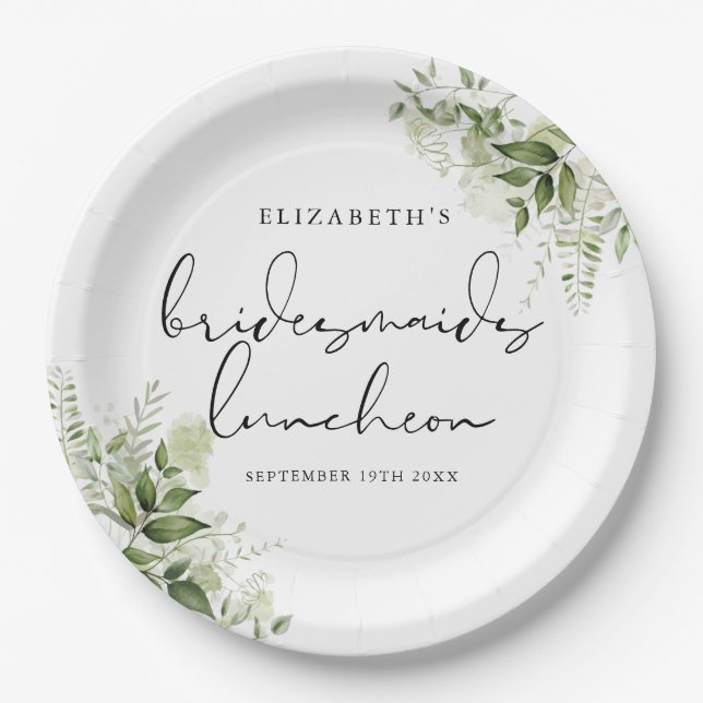 Rustic Greenery Elegant Bridesmaids Luncheon Paper Plate (Front)