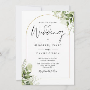 Rustic Greenery Elegant Gold Arch Monogram Wedding Invitation