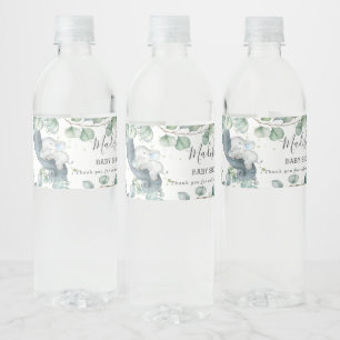 Rustic Greenery Elephant Boy Baby Shower Favour  Water Bottle Label