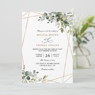 Rustic Greenery Eucalyptus Budget QR Code Wedding Invitation