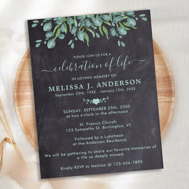Rustic Greenery Eucalyptus Celebration Of Life Invitation Postcard (Creator Uploaded)