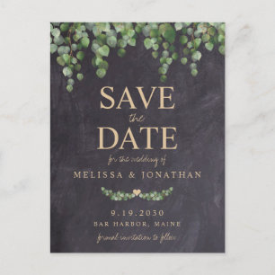 Rustic Greenery Eucalyptus Chalkboar Save The Date Announcement Postcard