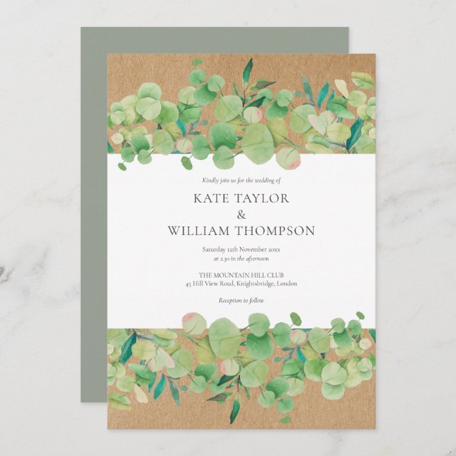 Rustic Greenery Eucalyptus Garland Wedding Invitation (Front/Back)