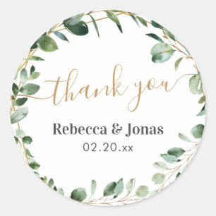 Rustic Greenery Eucalyptus Personalised Thank You Classic Round Sticker