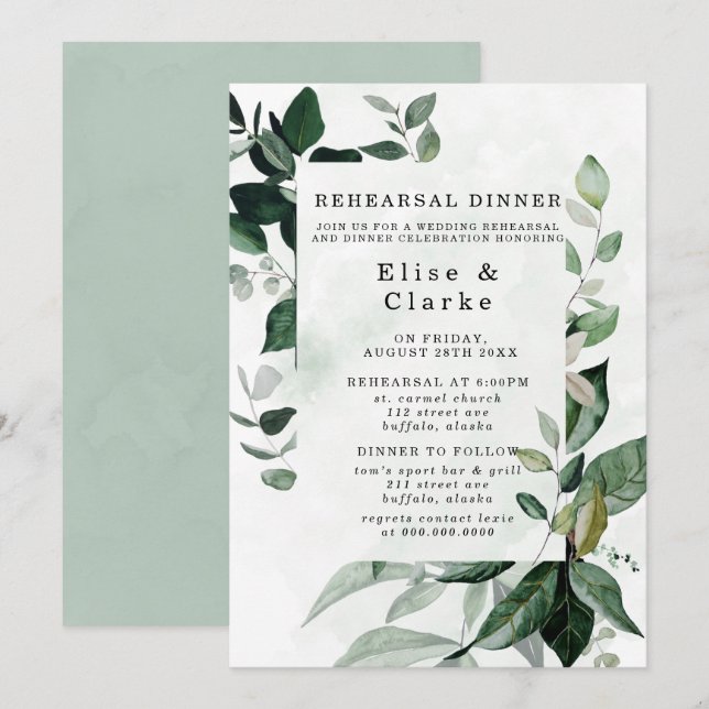 Rustic Greenery Eucalyptus Rehearsal Dinner Invitation (Front/Back)
