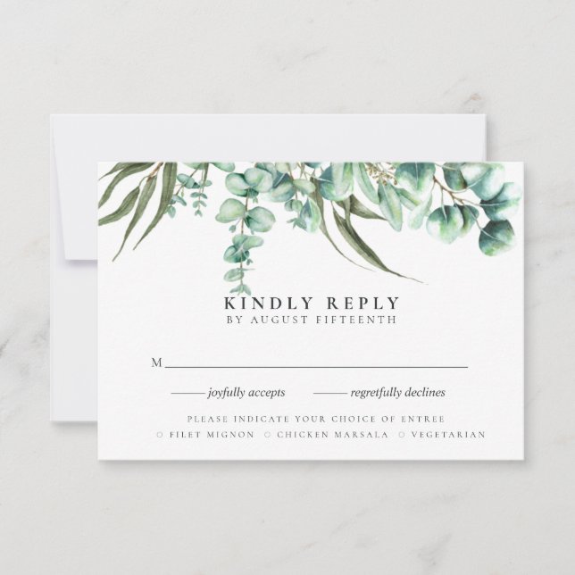 Rustic Greenery Eucalyptus RSVP w Meal Choice (Front)