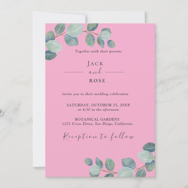 Rustic Greenery Eucalyptus Summer Wedding.  Invitation (Front)