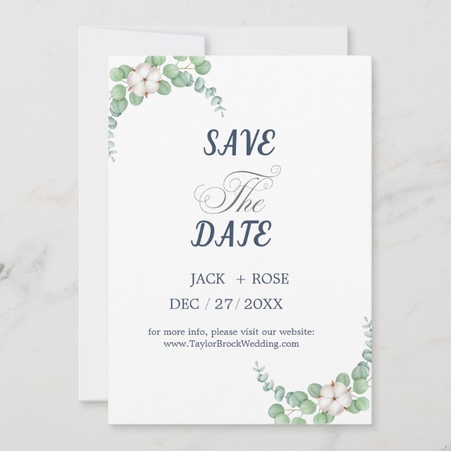 Rustic Greenery Eucalyptus Summer Wedding.  Invitation (Front)