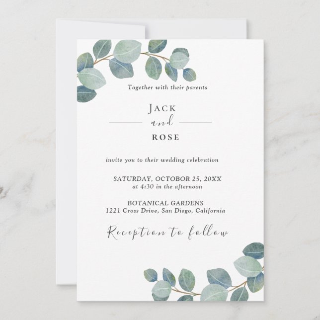  Rustic Greenery Eucalyptus Summer Wedding.  Invitation (Front)