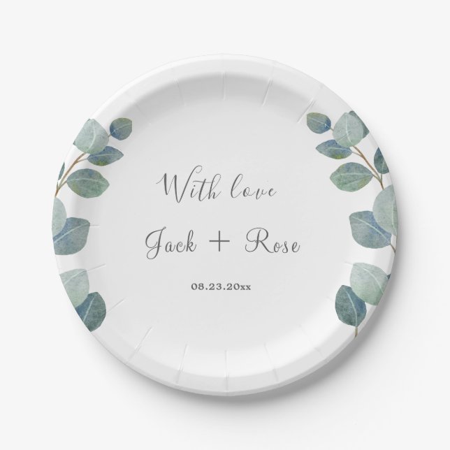  Rustic Greenery Eucalyptus Summer Wedding.  Paper Plate (Front)