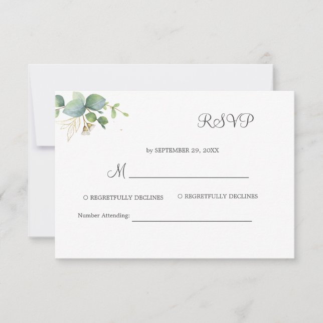   Rustic Greenery Eucalyptus Summer Wedding.  RSVP Card (Front)