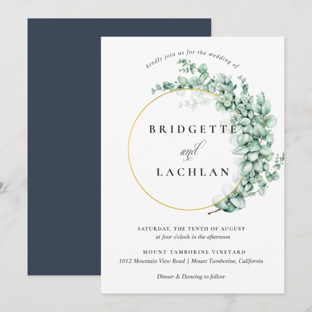 Rustic Greenery Eucalyptus Watercolor Wedding Invitation (Front/Back)