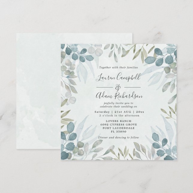 Rustic Greenery Eucalyptus Watercolor Wedding Invitation (Front/Back)