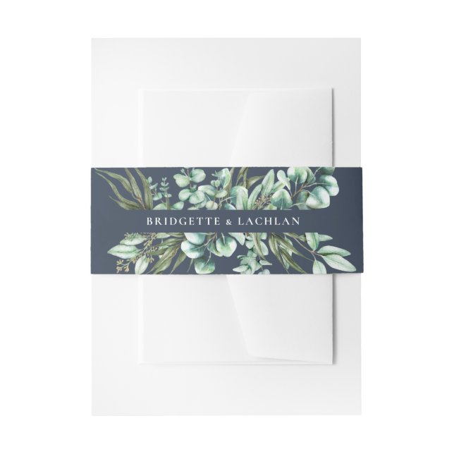 Rustic Greenery Eucalyptus Watercolor Wedding Invitation Belly Band (Front Example)