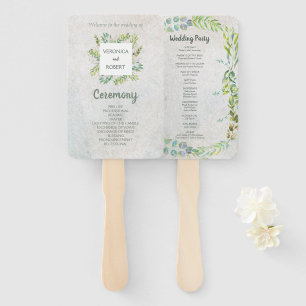 Rustic Greenery Eucalyptus Wedding Program Hand Fan
