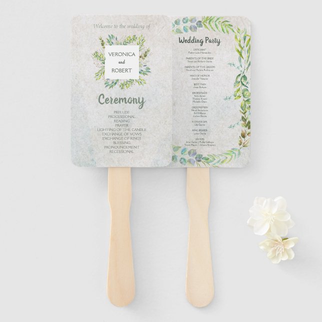 Rustic Greenery Eucalyptus Wedding Program Hand Fan (Front and Back)