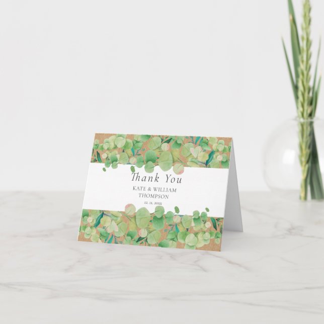 Rustic Greenery Eucalyptus Wedding Thank you Card (Front)