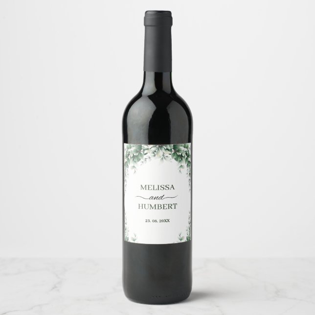 Rustic Greenery Eucalyptus Wreath Foliage Wedding  Wine Label (Front)