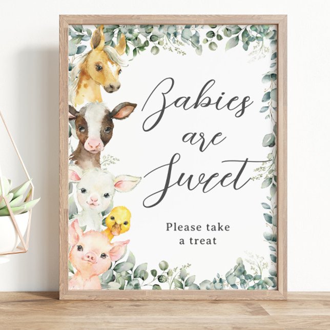 Rustic Greenery Farm Animals Baby are Sweet Treat Poster (Creator Uploaded)
