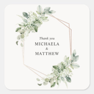 Rustic Greenery Faux Rose Gold Wedding Favour Square Sticker