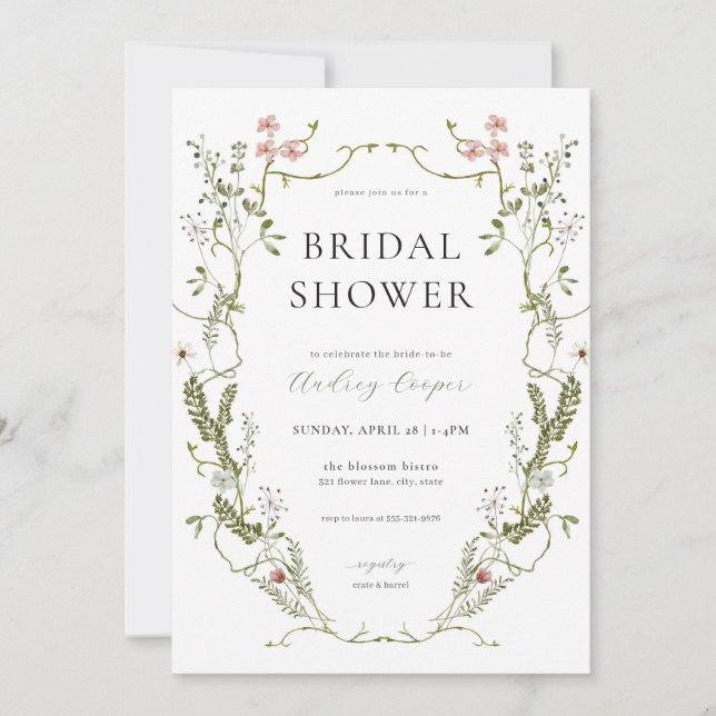 Rustic Greenery & Floral Bridal Shower Invitation (Front)