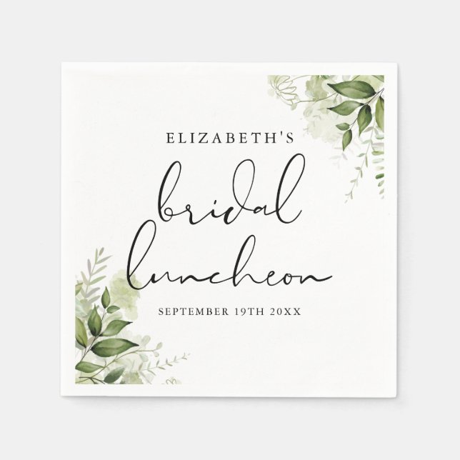 Rustic Greenery Floral Elegant Bridal Luncheon Napkin (Front)