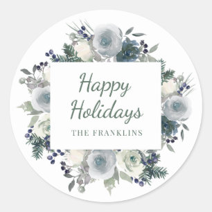 Rustic Greenery Floral Happy Holidays Christmas Classic Round Sticker