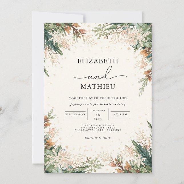 Rustic Greenery Floral Wedding Invitation (Front)