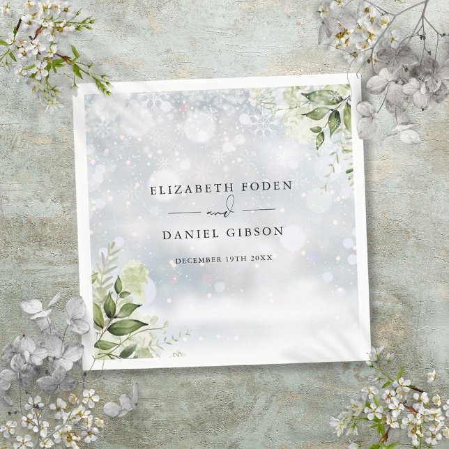 Rustic Greenery Floral Winter Snowflakes Napkin (Rustic Greenery Floral Winter Snowflakes Napkins)