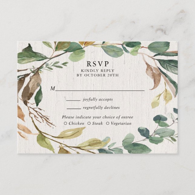 Rustic greenery foliage botanical wedding RSVP Enclosure Card (Front)