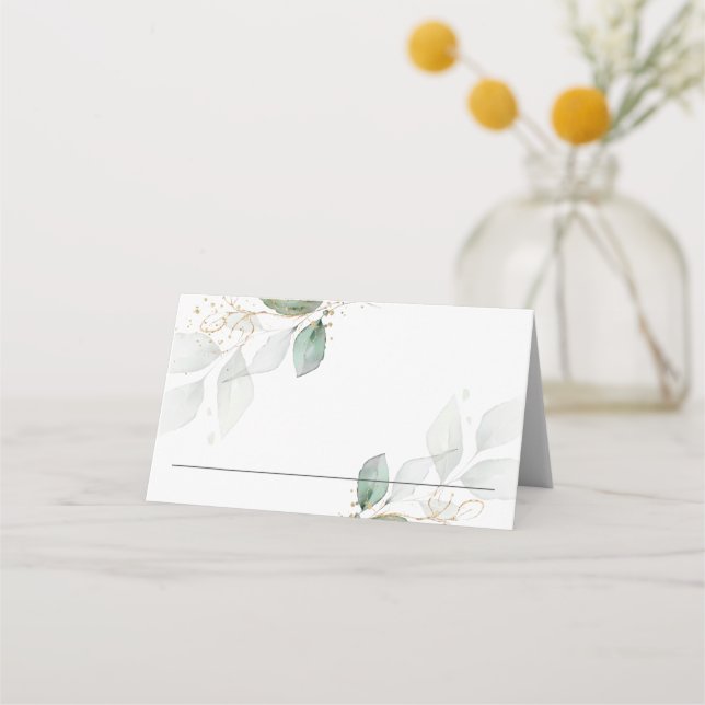 Rustic Greenery Foliage Gold Wedding Party Shower  Place Card (Front)