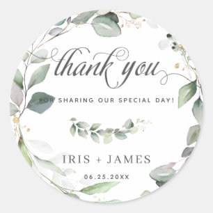 Rustic Greenery Foliage Gold Wedding Thank You Classic Round Sticker