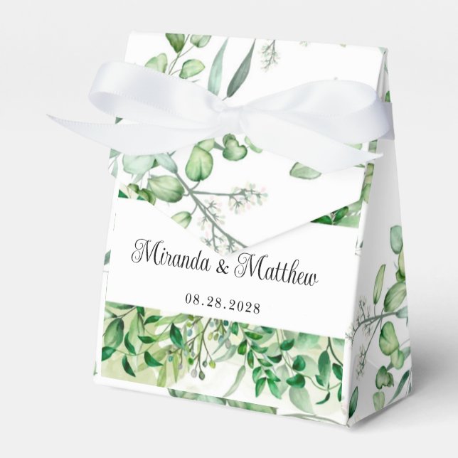 Rustic Greenery Foliage Leaves Wedding Favour Box (Front Side)
