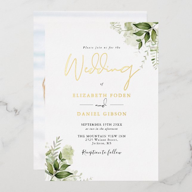 Rustic Greenery Foliage Photo Wedding Script (Front/Back)