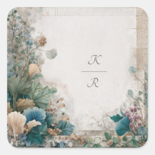 Rustic Greenery Folk Art Wedding  Square Sticker