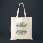 Rustic Greenery Frame Maid of Honour Tote Bag<br><div class="desc">This rustic greenery tote bag features the words "Maid of Honour" in modern sage green handwriting,  framed above and below by watercolor foliage and berries in subtle shades of green,  grey,  and blue.</div>