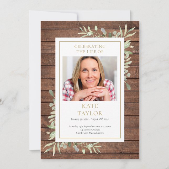 Rustic Greenery Funeral Order Of Service Program Invitation (Front)