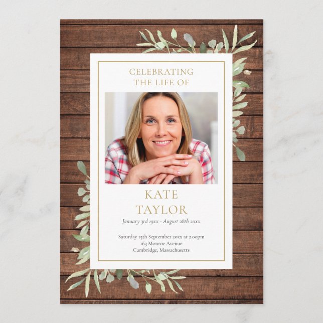 Rustic Greenery Funeral Order Of Service Program Programme (Front)