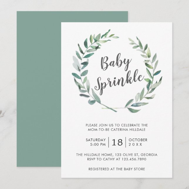 Rustic Greenery Gender Neutral Baby Sprinkle Invitation (Front/Back)