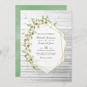Rustic Greenery Geometric QR Code RSVP Wedding Invitation