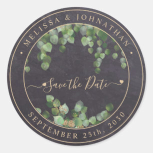 Rustic Greenery Gold Wedding Save The Date Classic Round Sticker