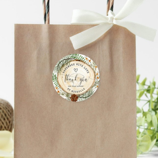 Rustic Greenery Handmade With Love  Classic Round Sticker (Creator Uploaded)